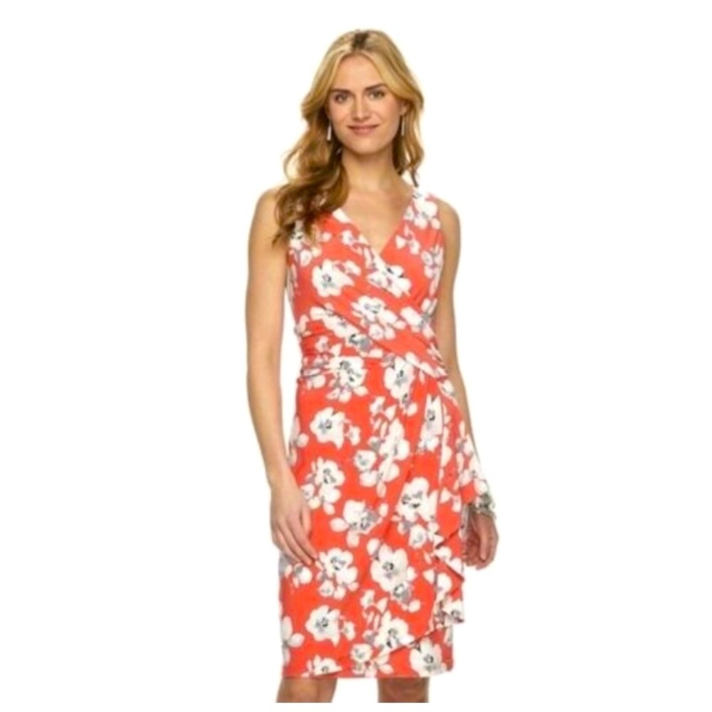 Chaps Floral Sleeveless Faux Wrap Dress size M